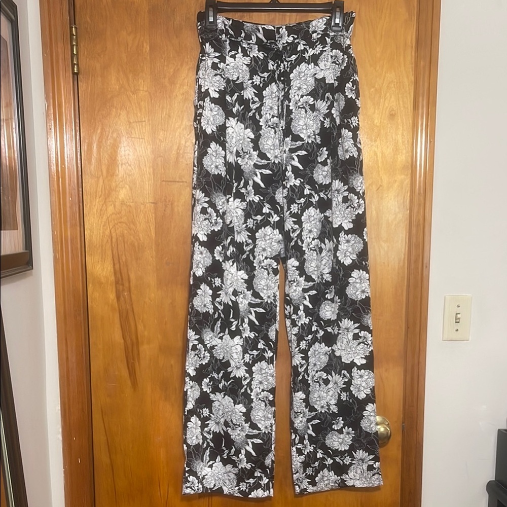 H&M Black and White Floral Trousers